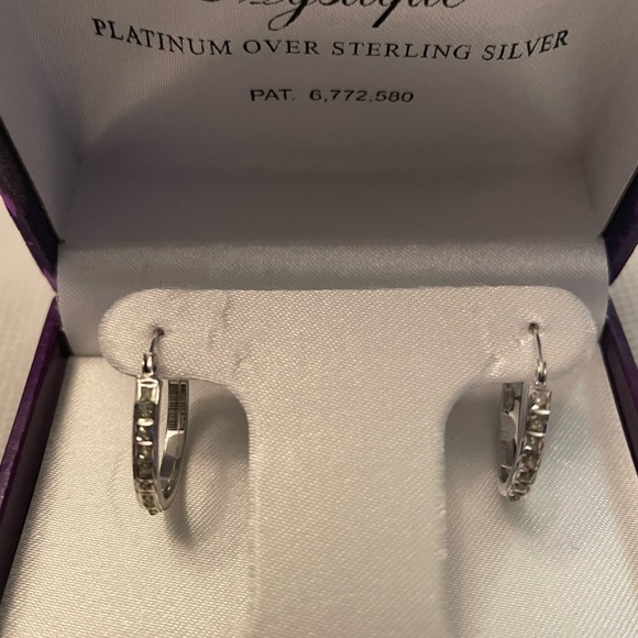 NWT Diamond Mystique Platinum over Sterling CZ Round Hoop Earrings in box - Picture 7 of 7